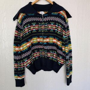 BDG Urban Outfitters Fair Isle Full Zip Sweater Navy Multicolor Knit Cardigan L